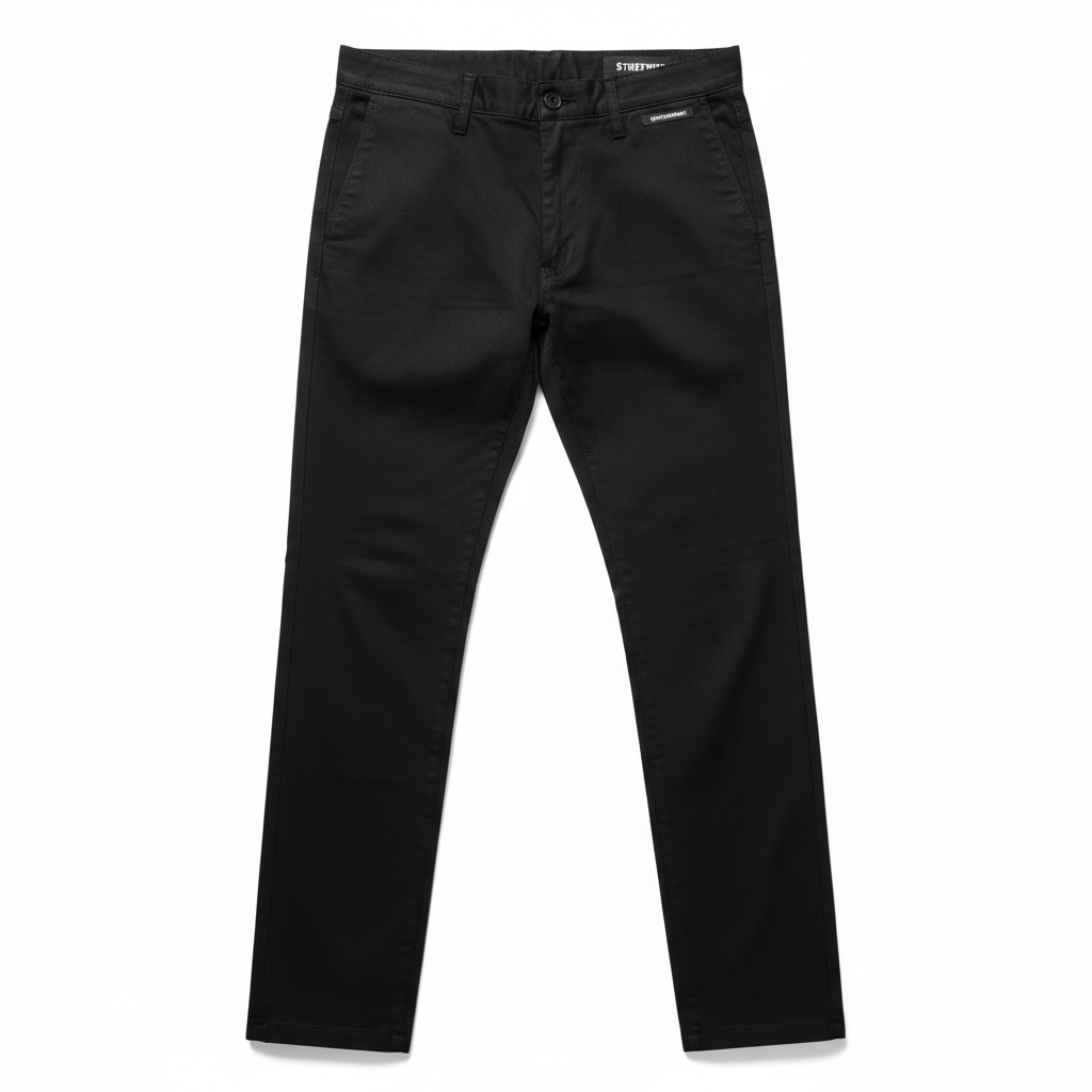 Vertex Slim Black Chino Pants flat lay
