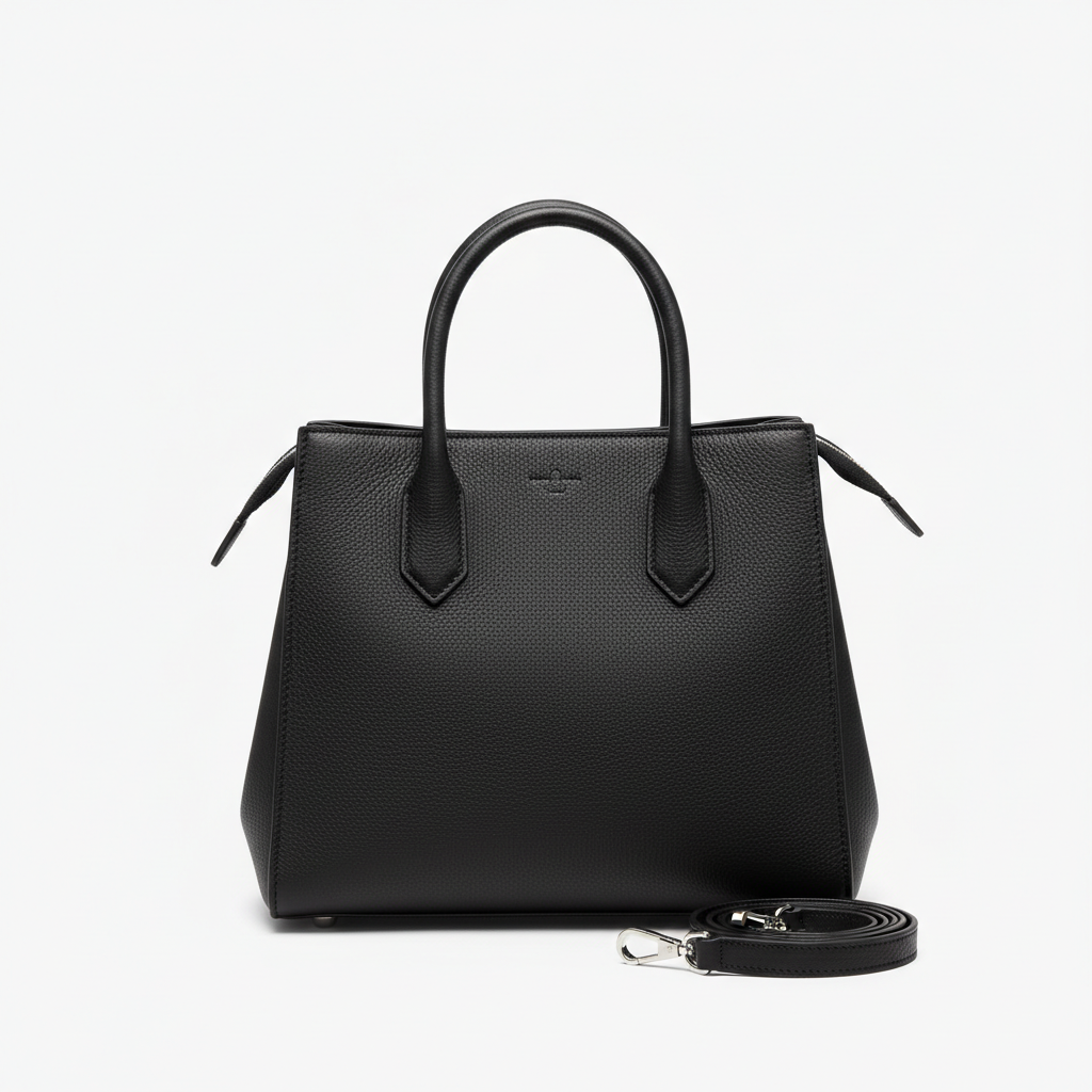 Vertex Structured Black Leather Tote Bag